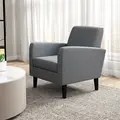 HOMCOM 2 Pieces Modern Armchairs with Rubber Wood Legs, Upholstered Accent Chairs, Single Sofa for Living Room, Bedroom, Grey - 9
