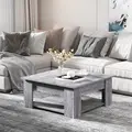 HOMCOM 2 Tier Wood Coffee Table Side Table Bottom Storage Shelf  Simple Modern Living Room Grey Wood Grain - 7