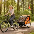 HOMCOM 2 Seat Bike Trailer Bicycle wagon for Kids Child Steel Frame Safety Harness Seat Carrier Orange Black 130 x 76 x 88 cm - 2