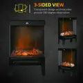 HOMCOM 180° Charming Electric Fireplace Heater, Quiet Freestanding Stove with LED Flame Effect, 3-Sided Tempered Glass Panels, Level-less Temperature Control, Overheat Protection, 1000W/2000W, Black - 5