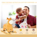 HOMCOM 2 In 1 Kids Todder Rocking Horse Plush Ride On Giraffe Rocker with Wheels Wooden Base Animal Sounds for 3-6 Years - 4