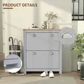 HOMCOM 2 Drawer Shoe Cabinet Modern Narrow Shoe Cupboard Hallway Wooden Storage Organiser with Flip Doors Adjustable Shelf for 6-12 Pairs, Grey - 6