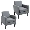 HOMCOM 2 Pieces Modern Armchairs with Rubber Wood Legs, Upholstered Accent Chairs, Single Sofa for Living Room, Bedroom, Grey - 1