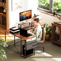 HOMCOM 168cm Reversible L Shaped Desk, Industrial Corner Computer Desk with Adjustable Shelf and Storage Bag, 240cm 2 Person PC Table with Monitor Stand, Rustic Brown - 8