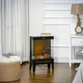 HOMCOM 180° Charming Electric Fireplace Heater, Quiet Freestanding Stove with LED Flame Effect, 3-Sided Tempered Glass Panels, Level-less Temperature Control, Overheat Protection, 1000W/2000W, Black - 2