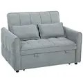 HOMCOM 2 Seater Sofa Bed, 3-in-1 Convertible Sleeper Sofa with Click-clack Adjustable Backrest and 2 Pillows, Grey - 1