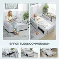 HOMCOM 2 Seater Sofa Bed, 3-in-1 Convertible Sleeper Sofa with Click-clack Adjustable Backrest and 2 Pillows, Light Grey - 4