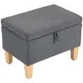 HOMCOM 16L Linen Storage Ottoman Padded Footstool with Rubberwood Legs for Storage Box, Bed End, Shoe Bench, Seating, Charcoal Grey - 1