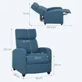 HOMCOM 135° Push Back Recliner Armchair, with Footrest - Blue - 3