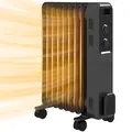 HOMCOM 2000W Oil Filled Radiator, 9 Fin, Portable Electric Heater with 3 Heat Settings, Safety Cut-Off and Wheels, Grey - 1