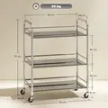 HOMCOM 3 Tier Stainless Steel Kitchen Storage Trolley with Adjustable Shelf - Silver - 3