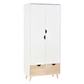 HOMCOM 2-Door Clothes Wardrobe w/ Rail Shelf 2 Drawers Wood Feet Elegant Home Storage Organisation Furniture Dresses Coats Blankets Shoes White - 1