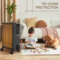 HOMCOM 2000W Oil Filled Radiator, 9 Fin, Portable Electric Heater with 3 Heat Settings, Safety Cut-Off and Wheels, Grey - 6