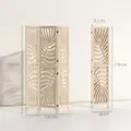 HOMCOM 3 Panel Room Divider, Detachable Folding Privacy Screens with Palm Leaf Design for Home Office, Natural Wood Finish - 3