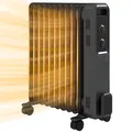 HOMCOM 2500W Oil Filled Radiator, 11 Fin, Portable Electric Heater with 3 Heat Settings, Safety Cut-Off and Wheels, Grey - 1