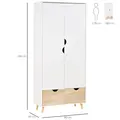 HOMCOM 2-Door Clothes Wardrobe w/ Rail Shelf 2 Drawers Wood Feet Elegant Home Storage Organisation Furniture Dresses Coats Blankets Shoes White - 3