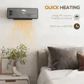 HOMCOM 2000W Ceramic Electric Heater with Fan, Adjustable Thermostat, Wall Mounted - Grey - 4