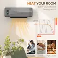 HOMCOM 2000W Ceramic Electric Heater with Fan, Adjustable Thermostat, Wall Mounted - Grey - 5