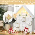 HOMCOM 24-Drawer Christmas Advent Calendar, Wooden Light-Up Traditional Decoration, Adults Kids Countdown Holiday House w/ Lights Handle White - 5