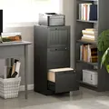 HOMCOM 3 Drawer Filing Cabinet with Lock, Office Storage Cabinet with Adjustable Hanging Bars for A4 Letter Size Files, Black - 2