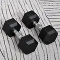 HOMCOM 2x10kg Hex Dumbbells Set Rubber Dumbbells Weight Lifting Equipment Fitness Home Gym - 2