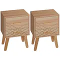 HOMCOM 2-Piece Scandinavian Bedside Tables with Drawers, Bedside Cabinets with Wood Legs, Natural - 1