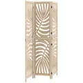 HOMCOM 3 Panel Room Divider, Detachable Folding Privacy Screens with Palm Leaf Design for Home Office, Natural Wood Finish - 1
