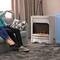 HOMCOM 2KW Stainless Steel Electric Fireplace Pebble Burning Effect Heater Fire Flame Indoor Stove LED Lighting - 7