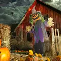 HOMCOM 3'6" Pumpkin Scarecrow Halloween Animatronic, with Glowing Eyes - 8
