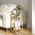 HOMCOM 3-Tier Side Table, Narrow End Table with Storage Shelf and Tempered Glass Tabletop for Small Spaces, Bedroom, Living Room, Entryway, Gold Tone - 2