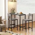 HOMCOM 3-Piece Bar Table Set with 2 Stools, Industrial Breakfast Bar Set with Footrest, Backrest for Dining Room, Small Space - 6