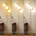 HOMCOM 3-Light Tree Floor Lamps for Living Room, Modern Standing Lamp for Bedroom with Globe Lampshade, 3000K/4000K/6000K Colour Temperatures, Steel Base, Gold Tone - 4