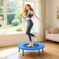 HOMCOM 32" Mini Fitness Trampoline Home Gym Yoga Exercise Rebounder Indoor Outdoor Jumper with Safety Pad, Support Up to 100 KG, Blue and Black - 7