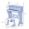 HOMCOM 37 Keys Kids Piano Mini Electronic Keyboard Light Kids Musical Instrument Educational Game Children Grand Piano Toy Set w/Stool & Microphone & Music Stand (Blue) - 3