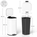 HOMCOM 30L Kitchen Bin, Compact Pedal Bin with Soft-Close and Stay-Open Lid, Removable Bucket for Kitchen, Home, Office, White - 3