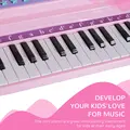 HOMCOM 37 Keys Kids Mini Electronic Keyboard Children Grand Piano with Stool Microphone Light Musical Instrument Educational Game Toy Set (Pink) - 6