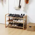 HOMCOM 3-Tier Shoe Rack, Bamboo Shoe Storage Organizer with Slatted Shelves, Free Standing Shoe Shelf Stand for 9 Pairs of Shoes for Entryway, Hallway, Natural - 2