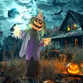 HOMCOM 3'6" Pumpkin Scarecrow Halloween Animatronic, with Glowing Eyes - 2