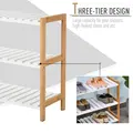 HOMCOM 3-Tier Shoe Rack Wood Frame Slatted Shelves Spacious Open Hygienic Storage Home Hallway Furniture Family Guests 70L x 26W x 57.5H cm - Natural - 4