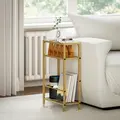 HOMCOM 3-Tier Side Table, Narrow End Table with Storage Shelf and Tempered Glass Tabletop for Small Spaces, Bedroom, Living Room, Entryway, Gold Tone - 8