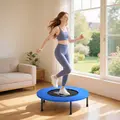 HOMCOM 32" Mini Fitness Trampoline Home Gym Yoga Exercise Rebounder Indoor Outdoor Jumper with Safety Pad, Support Up to 100 KG, Blue and Black - 2
