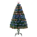 HOMCOM 4 Feet Prelit Artificial Christmas Tree with Multi-Coloured Fiber Optic LED Light, Holiday Home Xmas Decoration, Green - 1