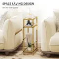 HOMCOM 3-Tier Side Table, Narrow End Table with Storage Shelf and Tempered Glass Tabletop for Small Spaces, Bedroom, Living Room, Entryway, Gold Tone - 5