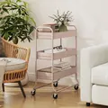 HOMCOM 3-Tier Storage Trolley on Wheels, Rolling Utility Cart with Mesh Backets for Kitchen, Bathroom, Bedroom, Light Pink - 8