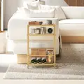HOMCOM 3-Tier Side Table, Narrow End Table with Storage Shelf and Tempered Glass Tabletop for Small Spaces, Bedroom, Living Room, Entryway, Gold Tone - 9