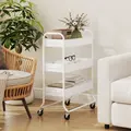 HOMCOM 3-Tier Storage Trolley on Wheels, Rolling Utility Cart with Mesh Backets for Kitchen, Bathroom, Bedroom, White - 8