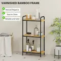 HOMCOM 3-Tier Bamboo Bathroom Storage Shelf, Freestanding Narrow Shelving Unit with Slatted Shelves for Kitchen Bathroom Living Room, 41.5 x 21.5 x 77.5 cm, Natural and Black - 5