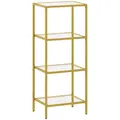 HOMCOM 4-Tier Shelving Unit, Glass Shelf, Vertical Storage Shelf for Living Room, Home Office, Bedroom, Bathroom, Gold Tone - 1