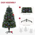 HOMCOM 4FT Multicoloured Artificial Christmas Tree w/ Fibre Optic Lights Pre-Lit Modes Metal Stand Star Holder Home Seasonal Decoration - 6