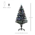 HOMCOM 4ft Artificial Prelit Christmas Tree, Snow Xmas Tree with Colourful LED Lighting Fiber Optics, Green White - 3